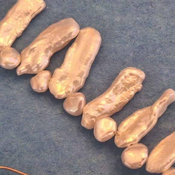 Freshwater Stick Pearl Necklace and Earrings Set Vintage 1980s T-Clasp - Picture 3 of 14